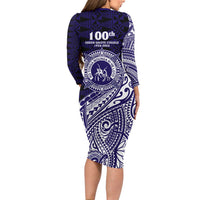 Tonga Queen Salote College 100th Years Long Sleeve Bodycon Dress Est 1926 Tongan Ngatu Tapa - Polynesian Pride