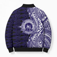 Tonga Queen Salote College 100th Years Bomber Puffer Jacket Blue Tonga Kupesi Uniquely Pacific Art - Polynesian Pride