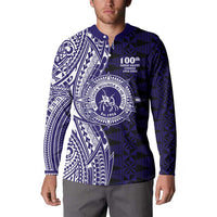 Tonga Queen Salote College 100th Years Button Sweatshirt Blue Tonga Kupesi Uniquely Pacific Art - Polynesian Pride