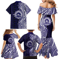 Tonga Queen Salote College 100th Years Family Matching Mermaid Dress and Hawaiian Shirt Blue Tonga Kupesi Uniquely Pacific Art - Polynesian Pride