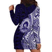 Tonga Queen Salote College 100th Years Hoodie Dress Blue Tonga Kupesi Uniquely Pacific Art - Polynesian Pride