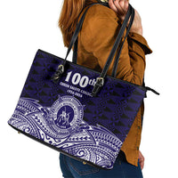 Tonga Queen Salote College 100th Years Leather Tote Bag Blue Tonga Kupesi Uniquely Pacific Art - Polynesian Pride