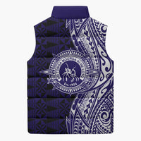 Tonga Queen Salote College 100th Years Sleeveless Puffer Jacket Blue Tonga Kupesi Uniquely Pacific Art - Polynesian Pride