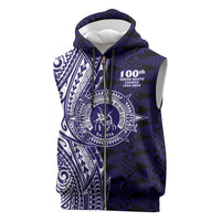 Tonga Queen Salote College 100th Years Sleeveless Zip Hoodie Blue Tonga Kupesi Uniquely Pacific Art - Polynesian Pride