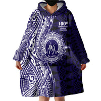 Tonga Queen Salote College 100th Years Wearable Blanket Hoodie Blue Tonga Kupesi Uniquely Pacific Art - Polynesian Pride