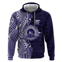 Tonga Queen Salote College 100th Years Zip Hoodie Blue Tonga Kupesi Uniquely Pacific Art - Polynesian Pride