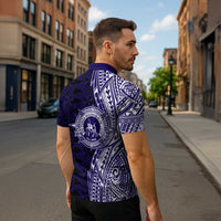 Tonga Queen Salote College 100th Years Zipper Polo Shirt Blue Tonga Kupesi Uniquely Pacific Art - Polynesian Pride