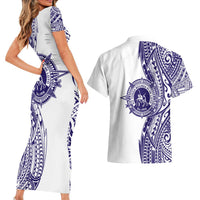 Tonga Queen Salote College 100th Years Couples Matching Short Sleeve Bodycon Dress and Hawaiian Shirt White Tonga Kupesi Uniquely Pacific Art - Polynesian Pride