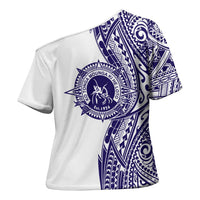 Tonga Queen Salote College 100th Years Cross Shoulder Shirt White Tonga Kupesi Uniquely Pacific Art - Polynesian Pride