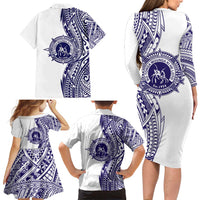 Tonga Queen Salote College 100th Years Family Matching Long Sleeve Bodycon Dress and Hawaiian Shirt White Tonga Kupesi Uniquely Pacific Art - Polynesian Pride