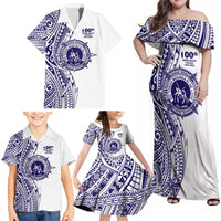 Tonga Queen Salote College 100th Years Family Matching Off Shoulder Maxi Dress and Hawaiian Shirt White Tonga Kupesi Uniquely Pacific Art - Polynesian Pride