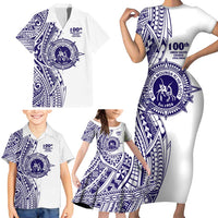 Tonga Queen Salote College 100th Years Family Matching Short Sleeve Bodycon Dress and Hawaiian Shirt White Tonga Kupesi Uniquely Pacific Art - Polynesian Pride