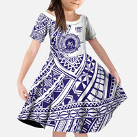 Tonga Queen Salote College 100th Years Kid Short Sleeve Dress White Tonga Kupesi Uniquely Pacific Art - Polynesian Pride