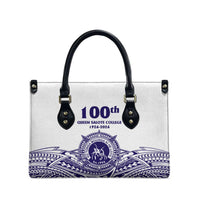 Tonga Queen Salote College 100th Years Leather Bag White Tonga Kupesi Uniquely Pacific Art - Polynesian Pride