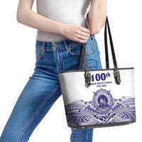 Tonga Queen Salote College 100th Years Leather Tote Bag White Tonga Kupesi Uniquely Pacific Art - Polynesian Pride