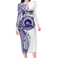 Tonga Queen Salote College 100th Years Long Sleeve Bodycon Dress White Tonga Kupesi Uniquely Pacific Art - Polynesian Pride