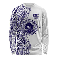 Tonga Queen Salote College 100th Years Long Sleeve Shirt White Tonga Kupesi Uniquely Pacific Art - Polynesian Pride