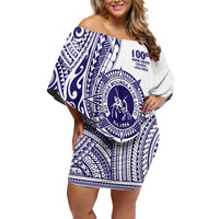 Tonga Queen Salote College 100th Years Off Shoulder Short Dress White Tonga Kupesi Uniquely Pacific Art - Polynesian Pride