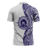 Tonga Queen Salote College 100th Years Zipper Polo Shirt White Tonga Kupesi Uniquely Pacific Art - Polynesian Pride