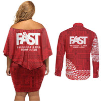 Samoa FAST Couples Matching Off Shoulder Short Dress and Long Sleeve Button Shirt Samoan Motif Patterns - Polynesian Pride