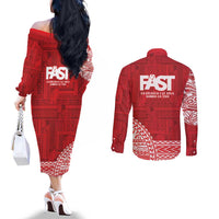 Samoa FAST Couples Matching Off The Shoulder Long Sleeve Dress and Long Sleeve Button Shirt Samoan Motif Patterns - Polynesian Pride