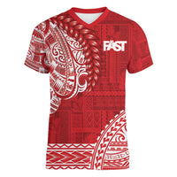 Samoa FAST Women V-Neck T-Shirt Samoan Motif Patterns - Polynesian Pride