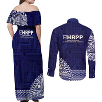 Samoa HRPP Couples Matching Off Shoulder Maxi Dress and Long Sleeve Button Shirt Samoan Motif Patterns - Polynesian Pride