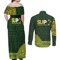 Samoa SUP Couples Matching Off Shoulder Maxi Dress and Long Sleeve Button Shirt Samoan Motif Patterns - Polynesian Pride