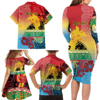 Personalised Torba PNG Day Family Matching Long Sleeve Bodycon Dress and Hawaiian Shirt Oro Tapa Pattern - Polynesian Pride