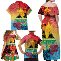 Personalised Torba PNG Day Family Matching Off Shoulder Maxi Dress and Hawaiian Shirt Oro Tapa Pattern - Polynesian Pride