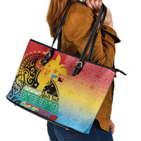 Personalised Torba PNG Day Leather Tote Bag Oro Tapa Pattern - Polynesian Pride