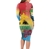 Personalised Torba PNG Day Long Sleeve Bodycon Dress Oro Tapa Pattern - Polynesian Pride