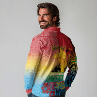 Personalised Torba PNG Day Long Sleeve Polo Shirt Oro Tapa Pattern - Polynesian Pride