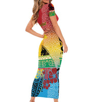Personalised Torba PNG Day Short Sleeve Bodycon Dress Oro Tapa Pattern - Polynesian Pride