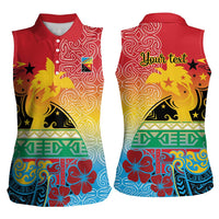 Personalised Torba PNG Day Women Sleeveless Polo Shirt Oro Tapa Pattern - Polynesian Pride