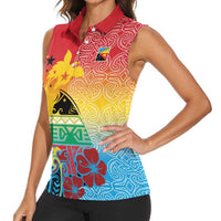 Personalised Torba PNG Day Women Sleeveless Polo Shirt Oro Tapa Pattern - Polynesian Pride