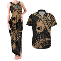 Ikaika Hawaiian Mythic Koa Tribal Warrior Couples Matching Tank Maxi Dress and Hawaiian Shirt LT9 Gold - Polynesian Pride