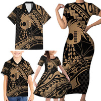 Ikaika Hawaiian Mythic Koa Tribal Warrior Family Matching Short Sleeve Bodycon Dress and Hawaiian Shirt
