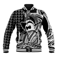 Koa Ikaika Warrior Helmet with Shark Baseball Jacket Black Kakau Style LT9 Unisex Black - Polynesian Pride