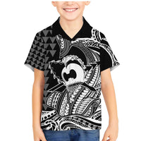 Koa Ikaika Warrior Helmet with Shark Family Matching Mermaid Dress and Hawaiian Shirt Black Kakau Style