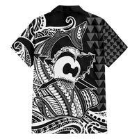Koa Ikaika Warrior Helmet with Shark Family Matching Puletasi and Hawaiian Shirt Black Kakau Style