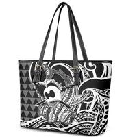 Koa Ikaika Warrior Helmet with Shark Leather Tote Bag Black Kakau Style