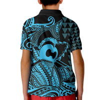 Koa Ikaika Warrior Helmet with Shark Kid Polo Shirt Blue Kakau Style LT9 - Polynesian Pride