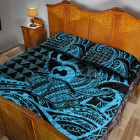Koa Ikaika Warrior Helmet with Shark Quilt Bed Set Blue Kakau Style