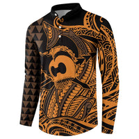 Koa Ikaika Warrior Helmet with Shark Button Sweatshirt Gold Kakau Style