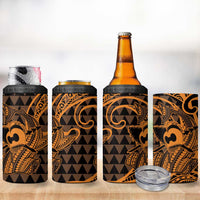 Koa Ikaika Warrior Helmet with Shark 4 in 1 Can Cooler Tumbler Gold Kakau Style