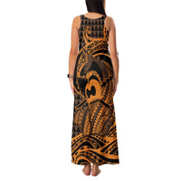 Koa Ikaika Warrior Helmet with Shark Family Matching Tank Maxi Dress and Hawaiian Shirt Gold Kakau Style