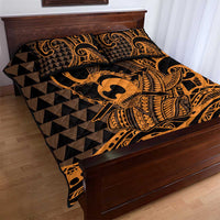 Koa Ikaika Warrior Helmet with Shark Quilt Bed Set Gold Kakau Style