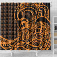 Koa Ikaika Warrior Helmet with Shark Shower Curtain Gold Kakau Style