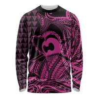 Koa Ikaika Warrior Helmet with Shark Long Sleeve Shirt Pink Kakau Style LT9 Unisex Pink - Polynesian Pride